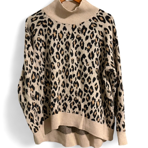 LOFT Leopard Print Crewneck Knit Sweater, Size XL - Picture 2 of 7